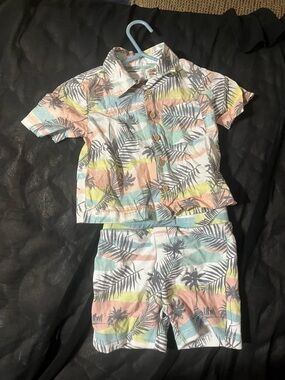 Kids Tropical Palm Short Pajama Set - Pastel Multi size 18M